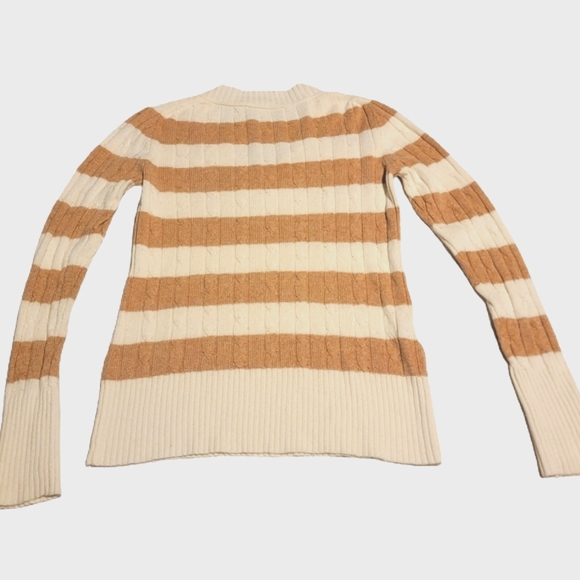 LOFT White Tan Striped V Neck Sweater Small NWOT - Picture 3 of 5